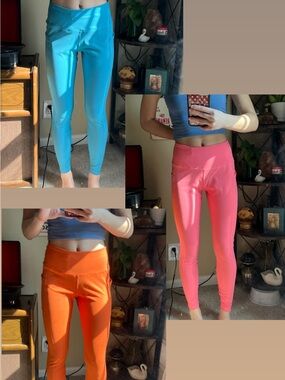 Bundle of 3 Colorful High-Waist Active Leggings - Teal, Pink, Orange - NWOT